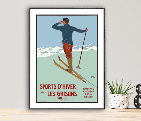 Sports Dhiver Dans Les Grisons Suisse Vintage Travel Poster Poster Paper Or Print Gift Idea Wall Decor
