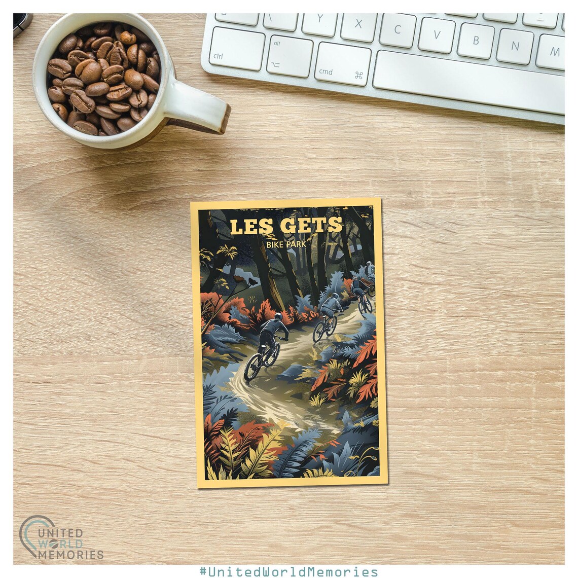 Les Gets Bike Park Forest Trail Mountain Bikers Autumn Sports Poster - Image 2