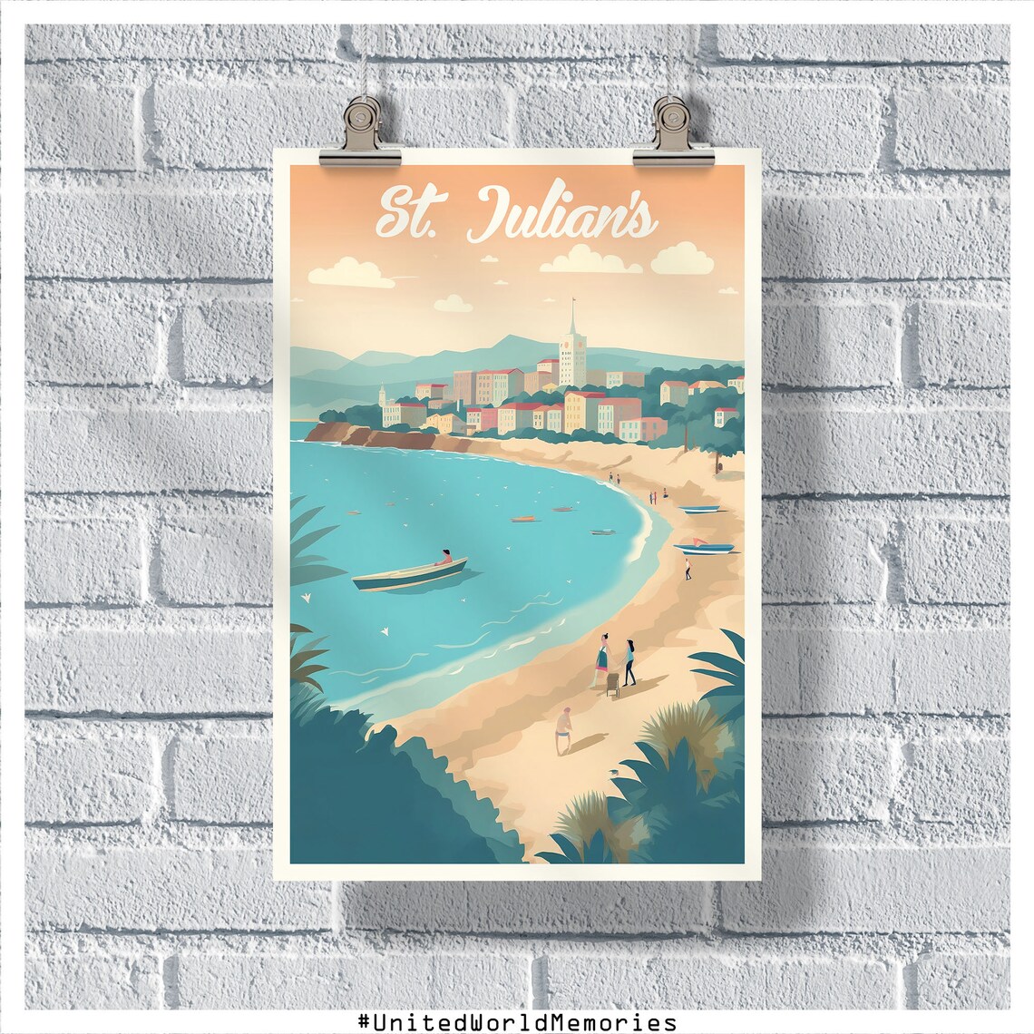 St Julian's Malta Bay Coastal Town Mediterranean Beach Travel Poster