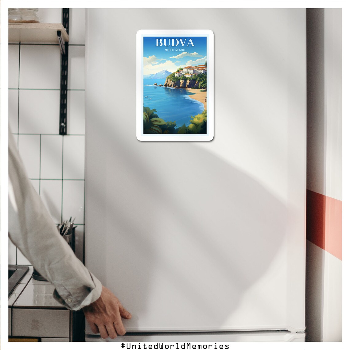 Budva Montenegro Sveti Stefan Island Shore Vintage Travel Poster - Image 3