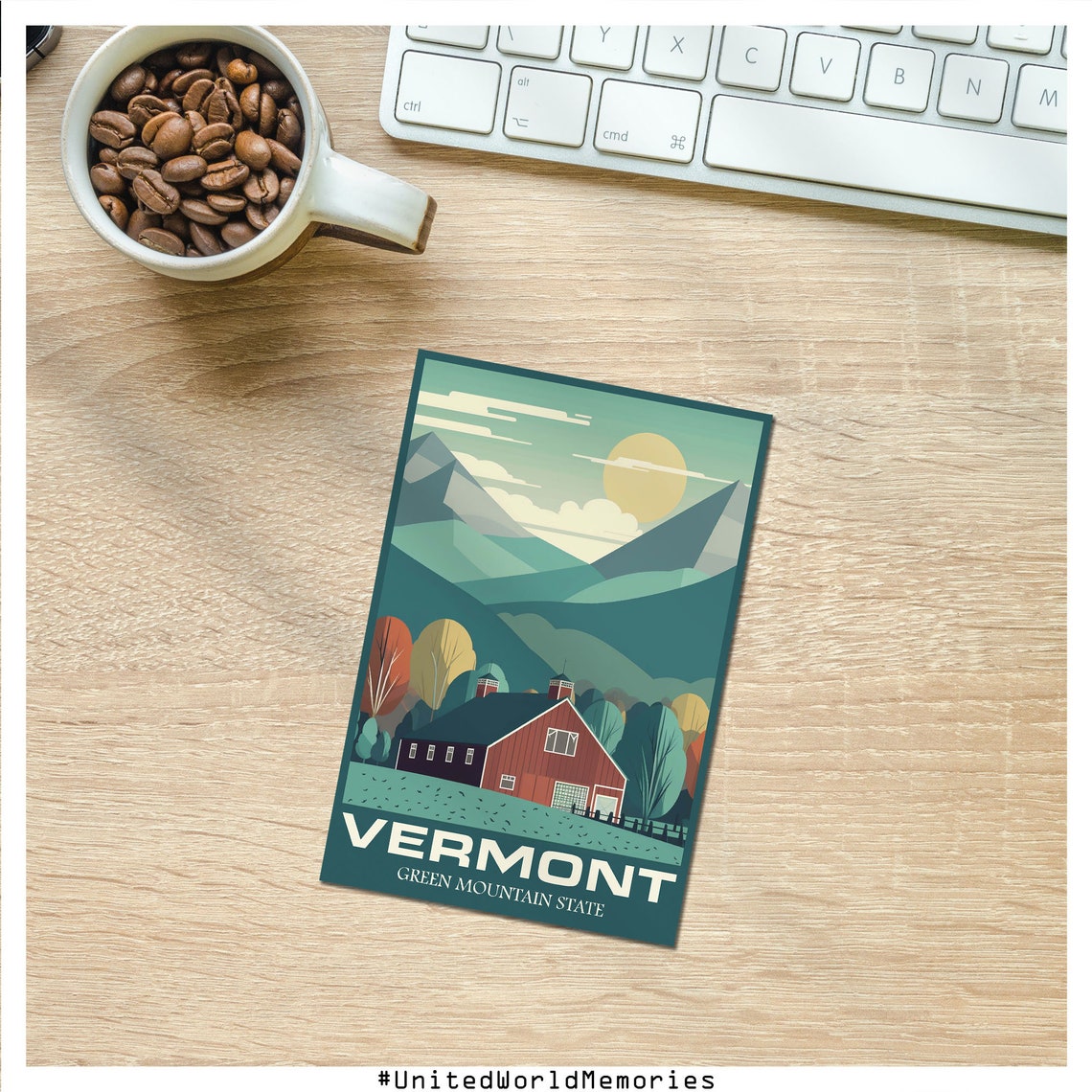Vermont Green Mountain State Red Barn Pasture Vintage Travel Poster - Image 3