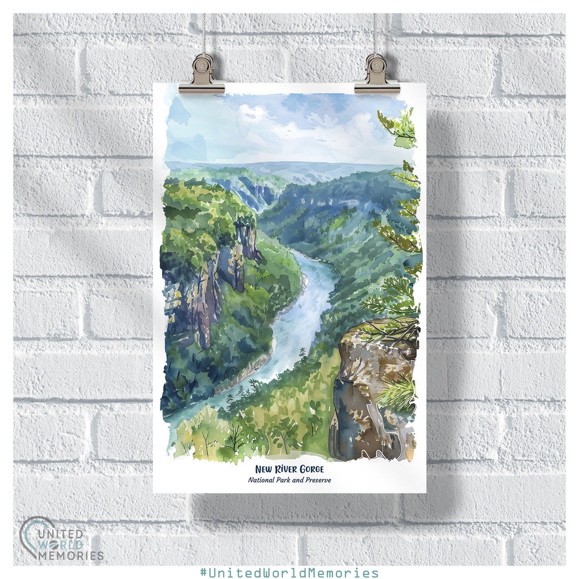 New River Gorge National Park Watercolor River Valley Poster