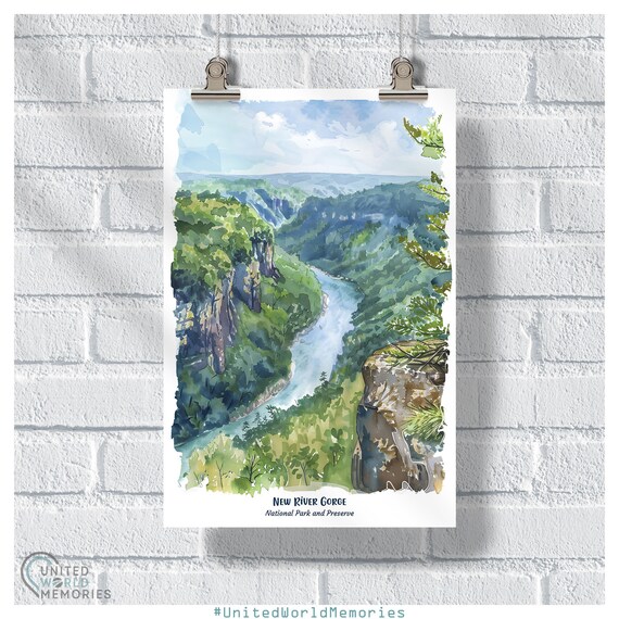 New River Gorge National Park Watercolor River Valley Poster
