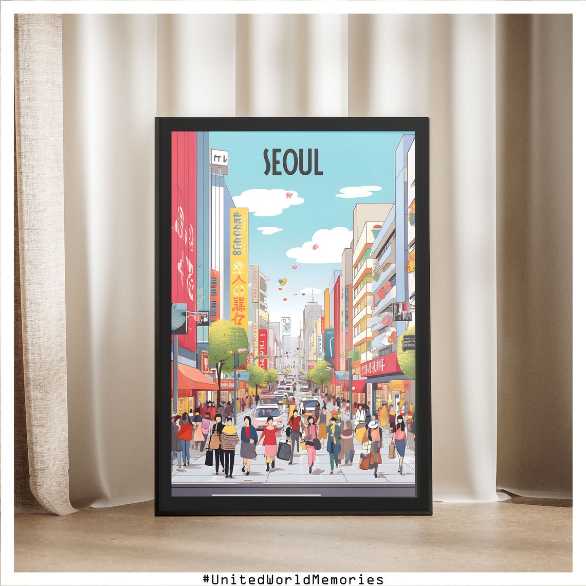 Seoul Myeongdong Shopping Street Poster Seoul Travel Poster South Korea Poster Seoul Vintage Retro Poster Korea Wall Art - Image 5