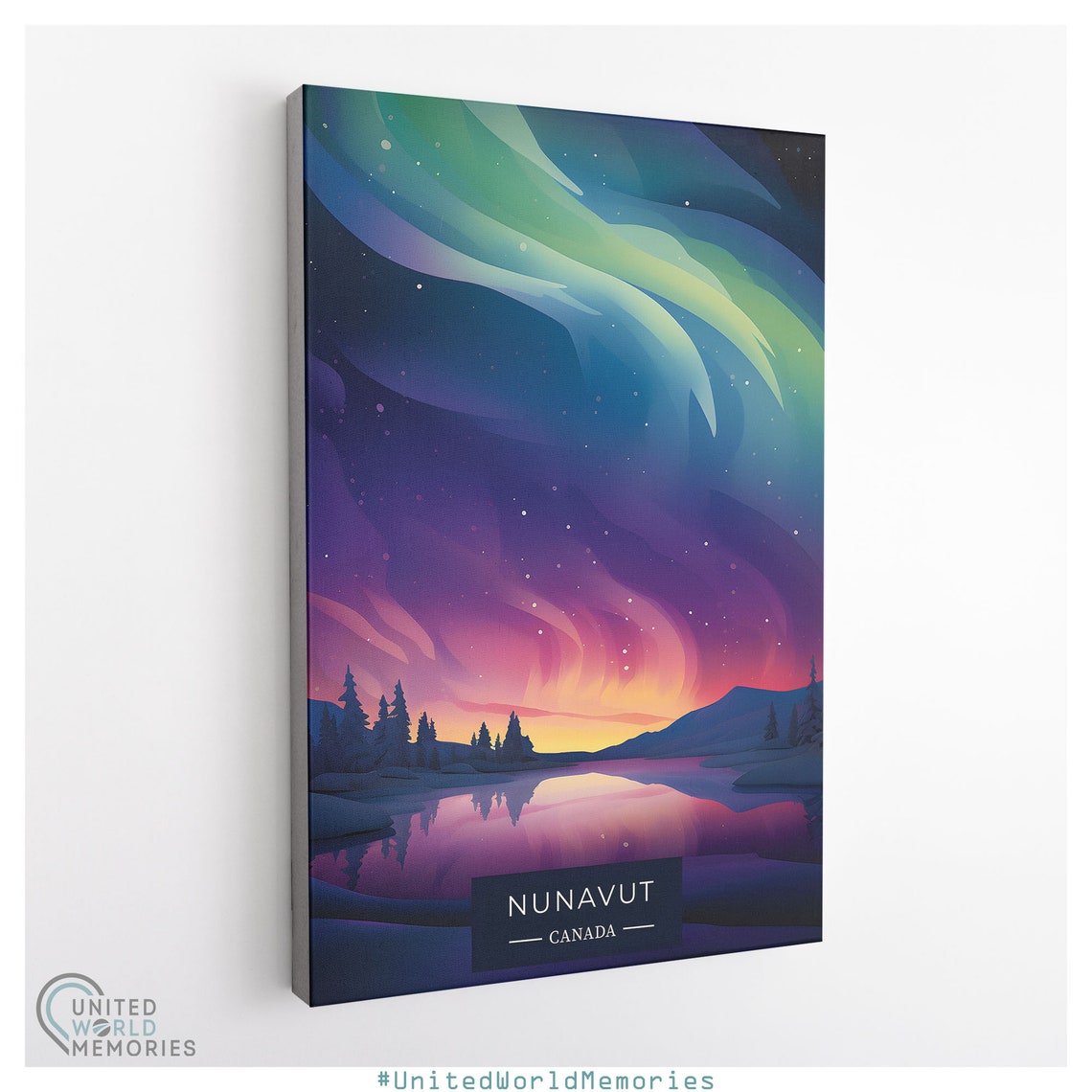Nunavut Canada Northern Lights Aurora Lake Night Sky Arctic Poster - Image 3