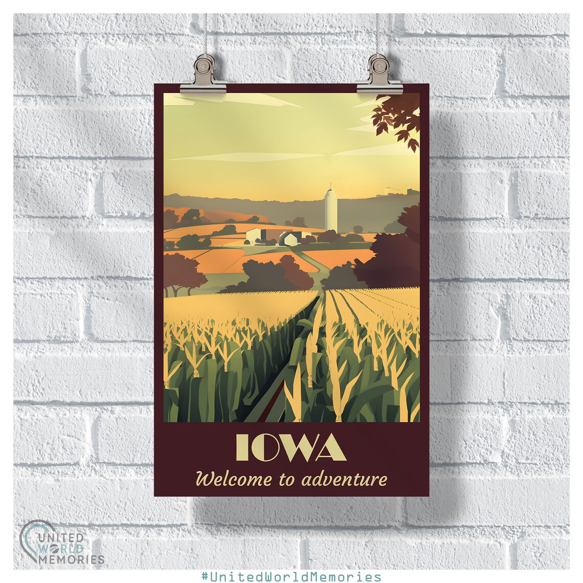 Iowa Welcome to Adventure Retro Farm Cornfields Sunset Poster