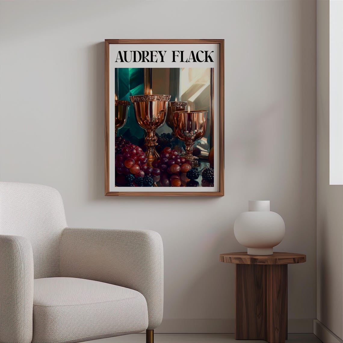 Audrey Flack Inspired Copper Goblets Candlelight Berry Grapes Poster - Image 2