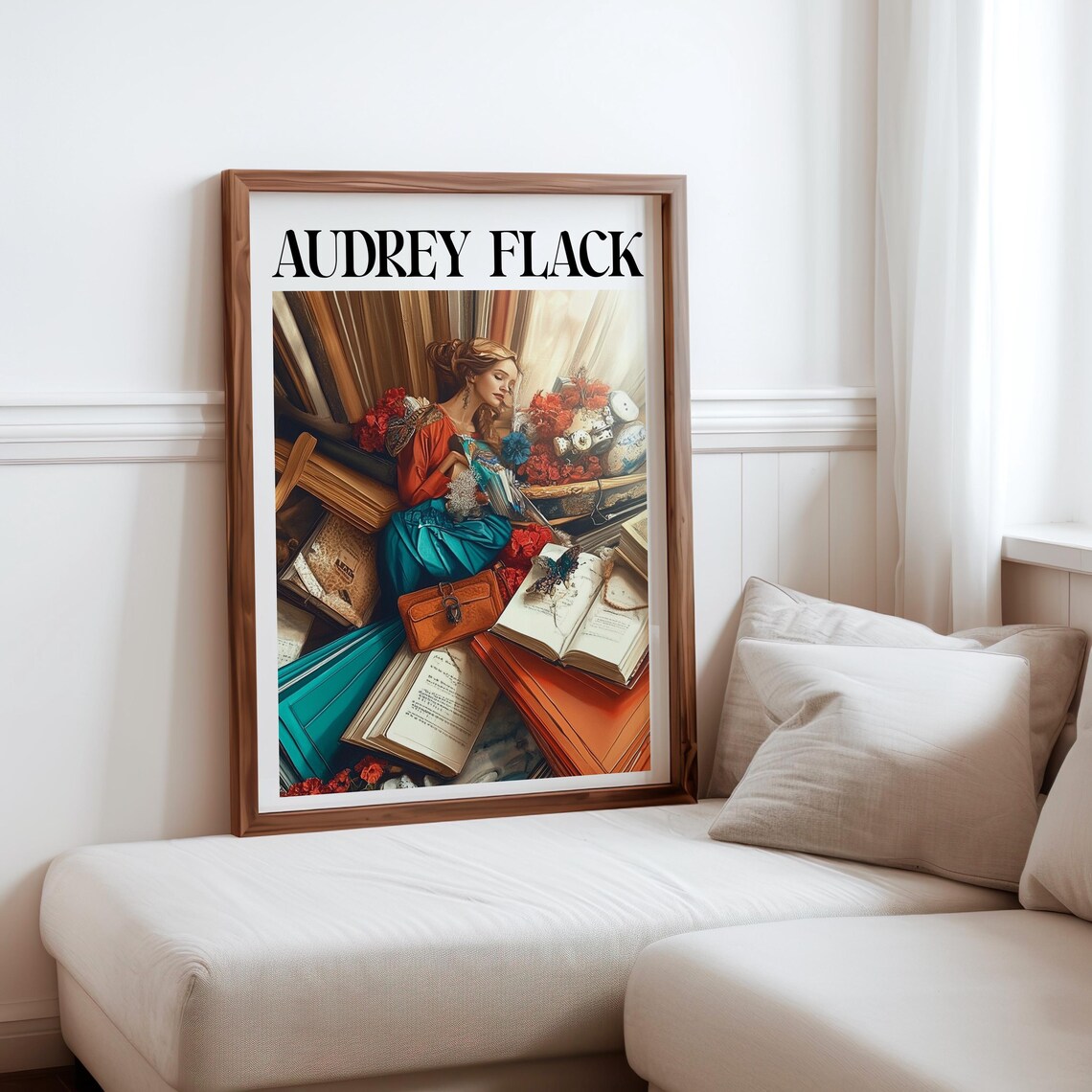 Audrey Flack Woman Teal Dress Books Butterfly Still Life Art Poster