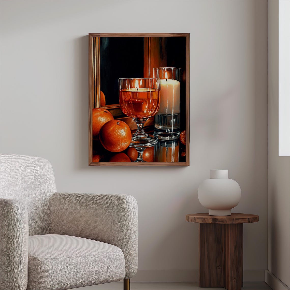 Glowing Amber Goblet with Floating Candle Still Life Poster Art - Image 2