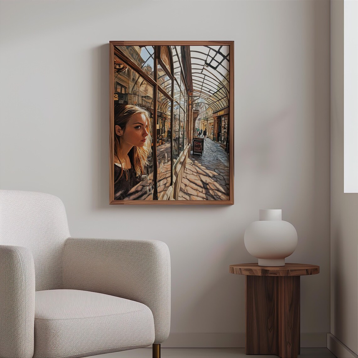 Paris Covered Arcade Glass Roof Blonde Woman Photorealism Art Poster - Image 2
