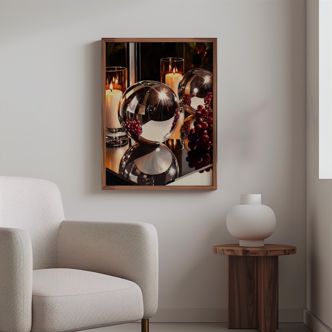 Crystal Gazing Balls Grapes Candlelight Still Life Photorealism Print - Image 2