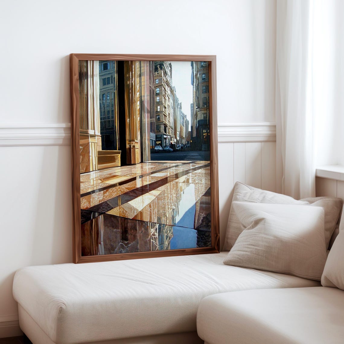 Photorealistic Marble Lobby Floor Mirroring Brownstone Street Poster