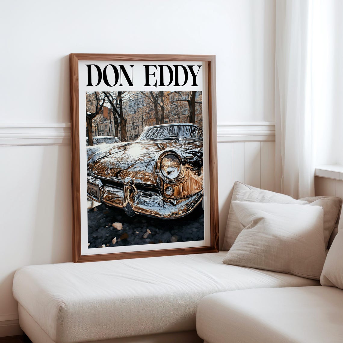Don Eddy Style Chrome Classic Car Front Autumn Leaves Street Poster