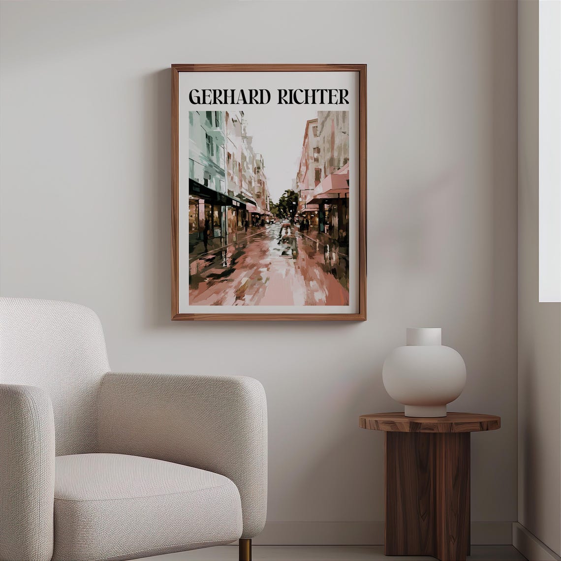 Gerhard Richter Inspired Pastel Pink Rainy Shopping Street Art Print - Image 2