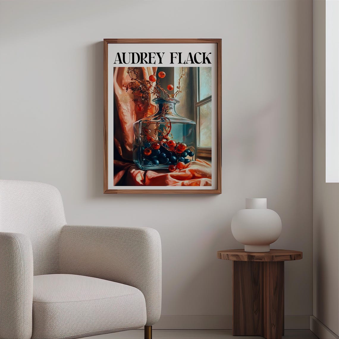 Audrey Flack Glass Bottle Berries Window Light Still Life Art Poster - Image 2