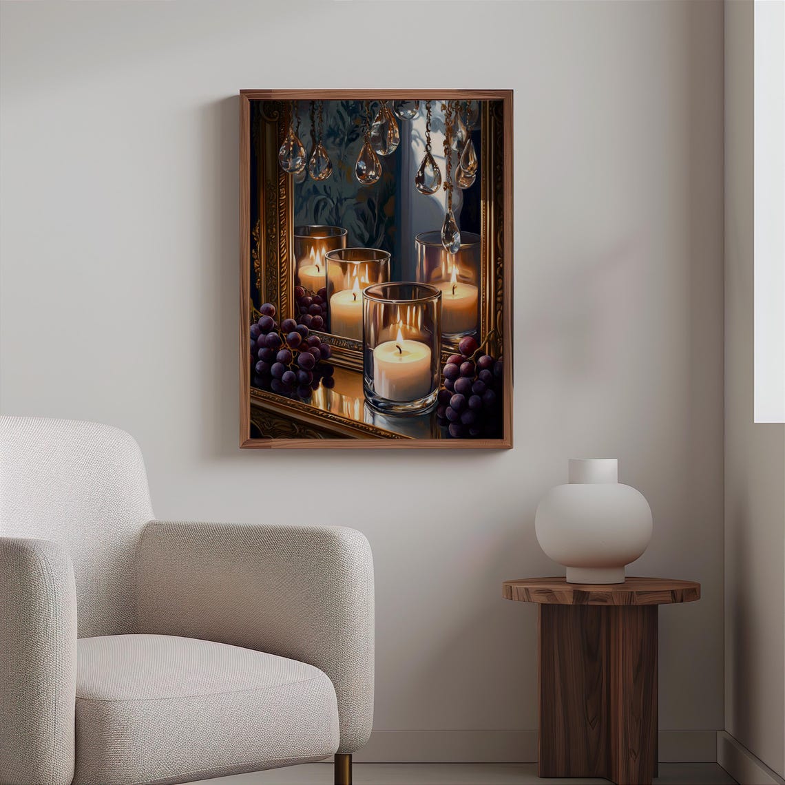 Votive Candles with Grapes and Hanging Crystals Still Life Poster - Image 2