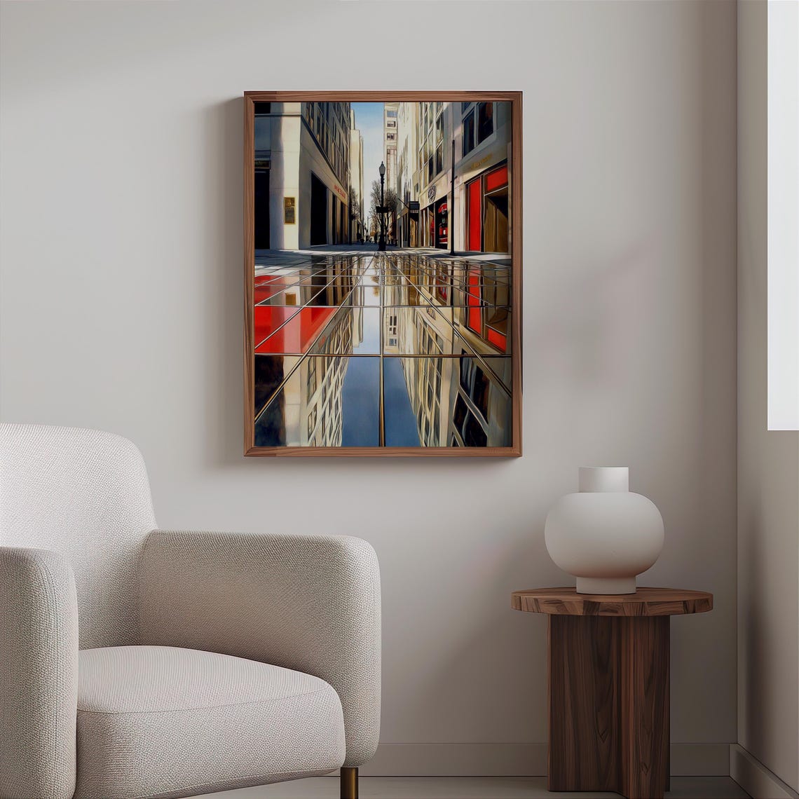 Photorealistic Red Storefront Street Reflective Glass Pavement Poster - Image 2