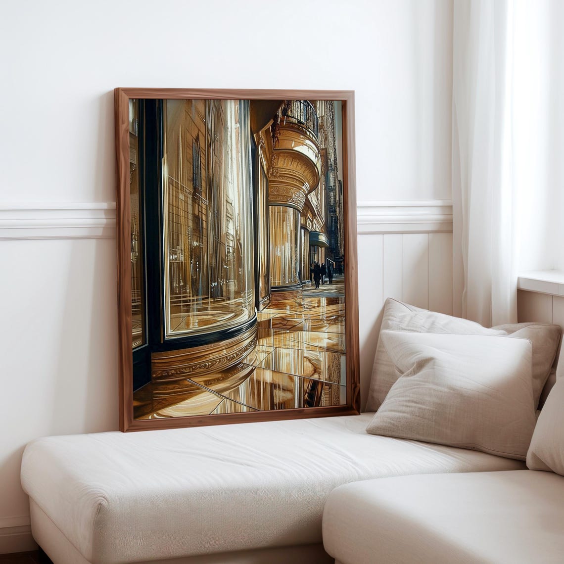 Photorealistic Ornate Golden Facade Mirrored On Marble Floor Poster