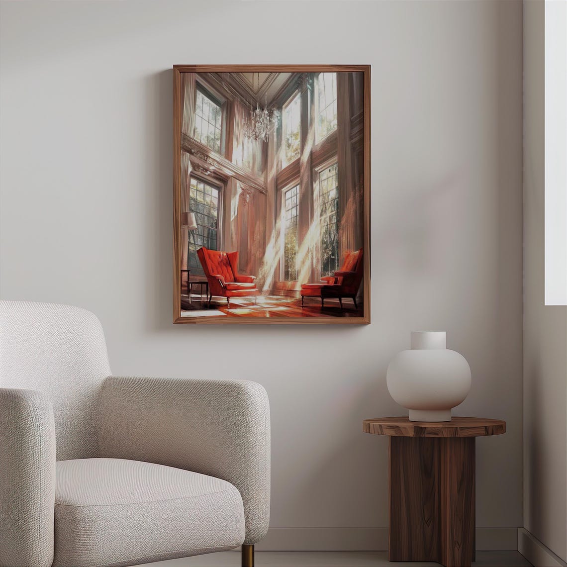 Grand Hall Red Wingback Chairs Sunbeam Classic Interior Poster - Image 2