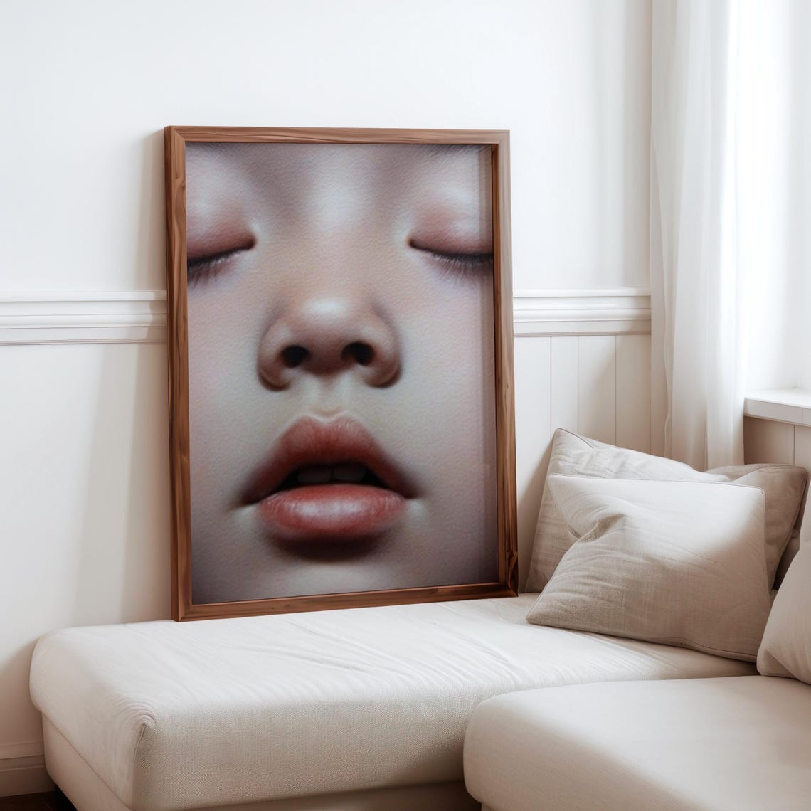 Child Face Close Up Closed Eyes Glossy Lips Photorealistic Print
