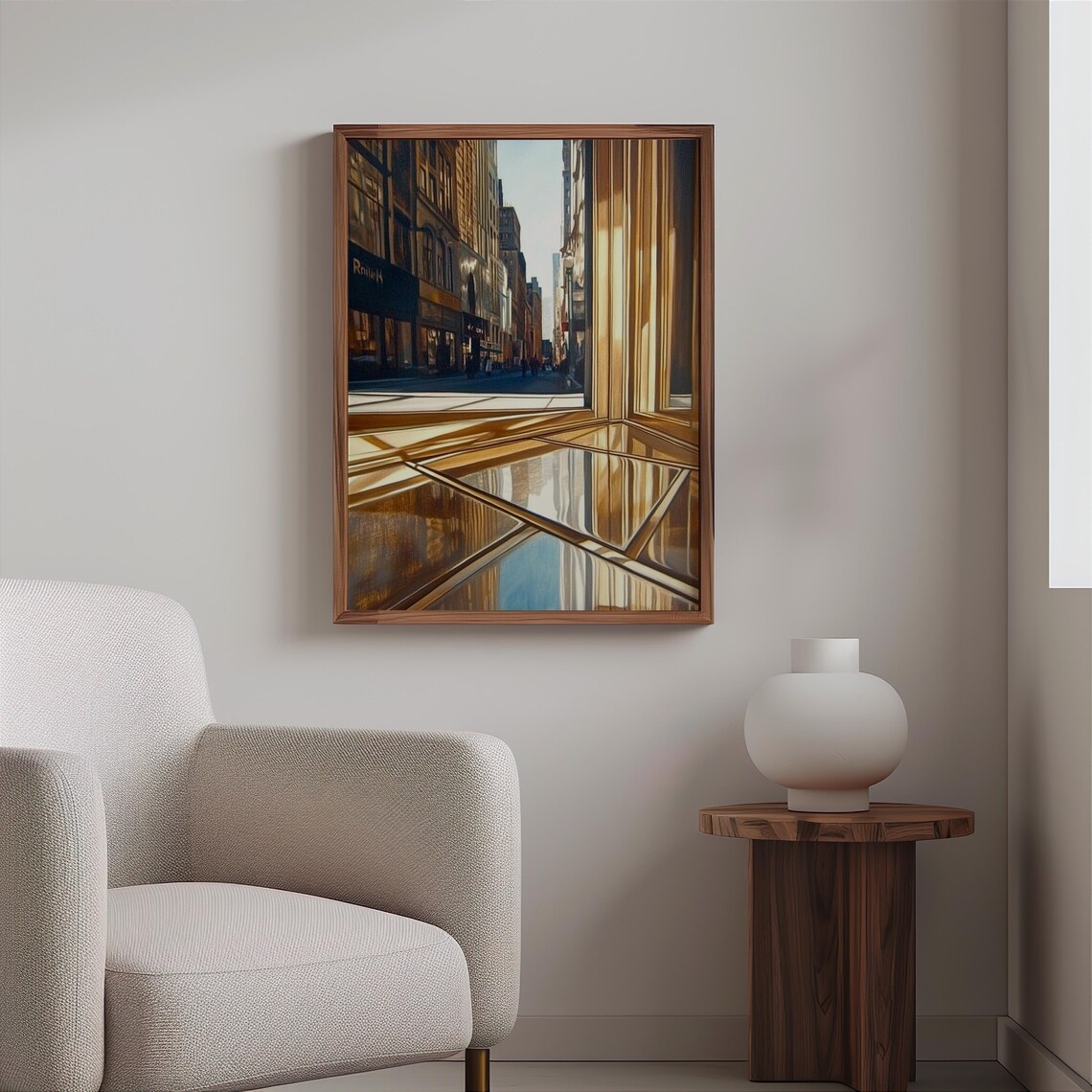 Photorealistic Brownstone Corner Golden Glass Entrance Street Poster - Image 2