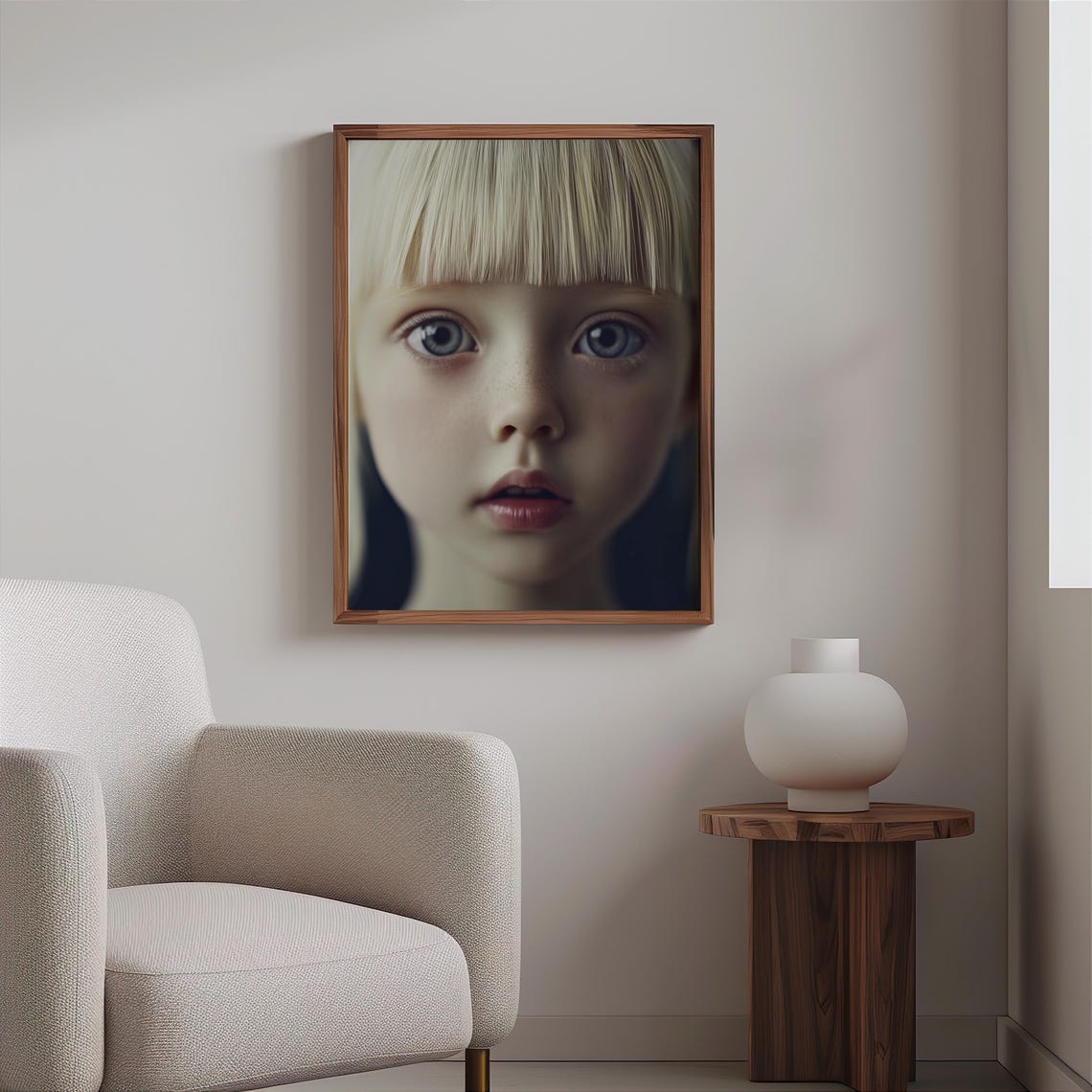 Blonde Girl with Bangs Piercing Blue Eyes Direct Gaze Portrait Print - Image 2