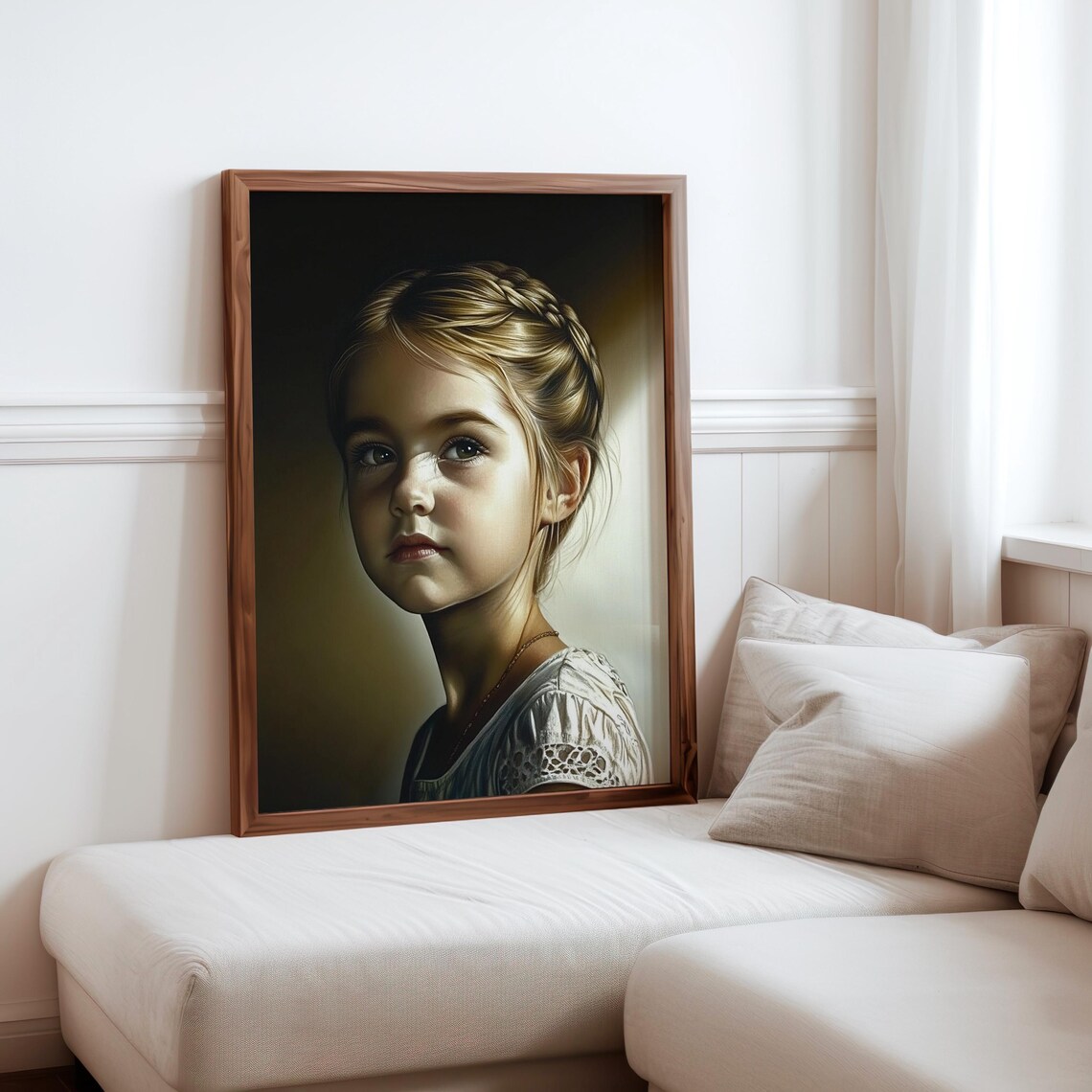 Braided Hair Girl Lace Top Chiaroscuro Classical Portrait Print