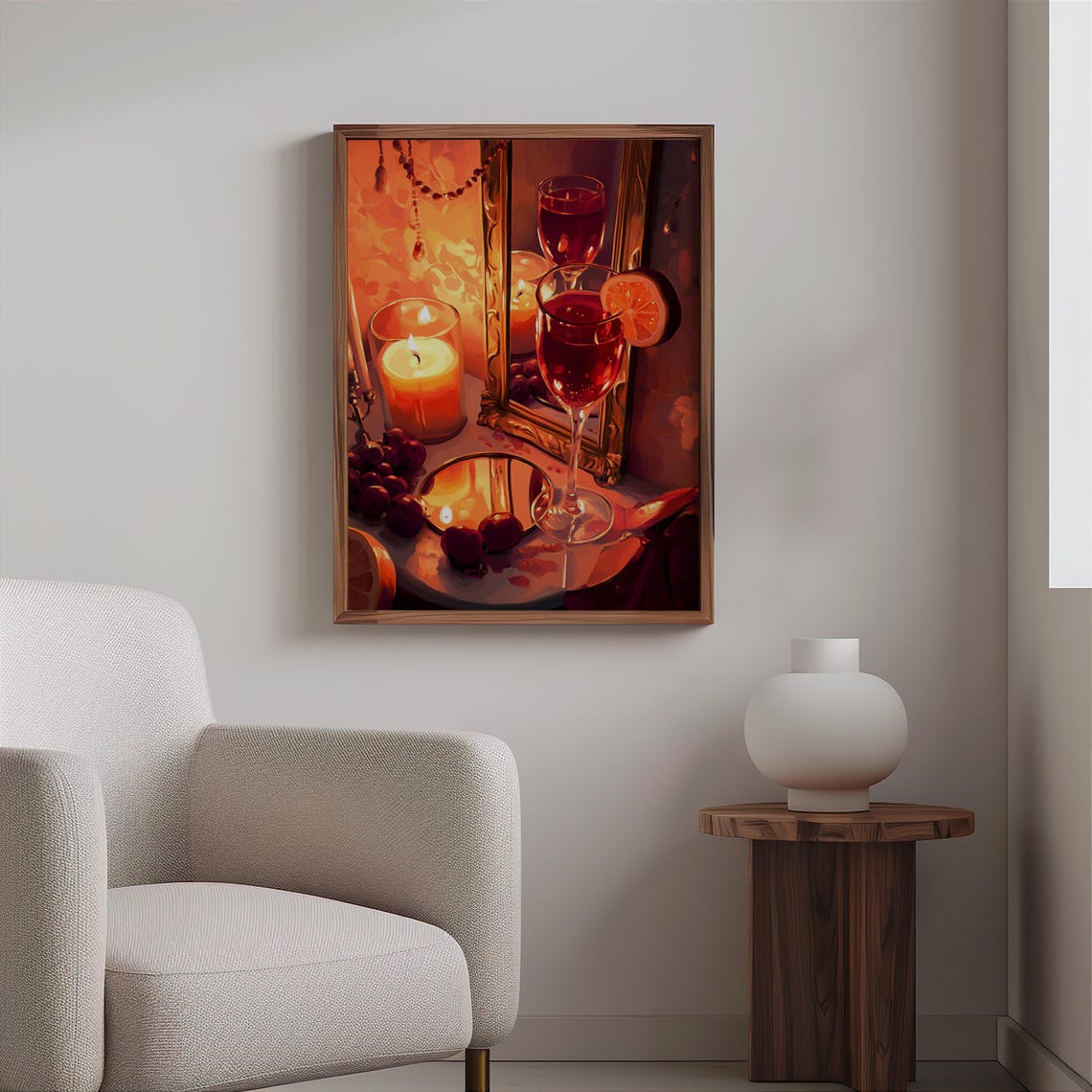 Cocktail Glasses and Candles Warm Amber Still Life Poster Art - Image 2