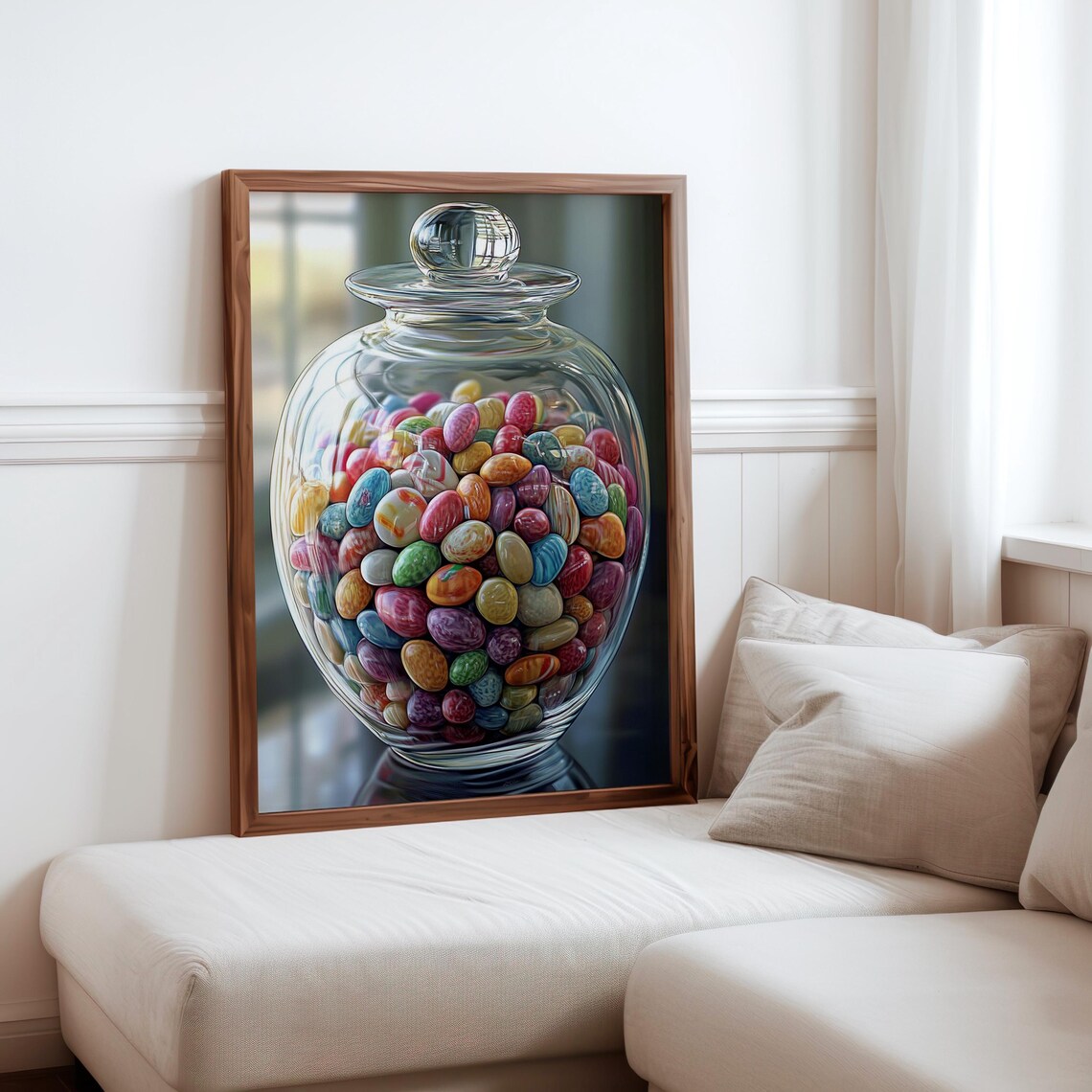 Colorful Jelly Beans Glass Candy Jar Still Life Photorealism Poster