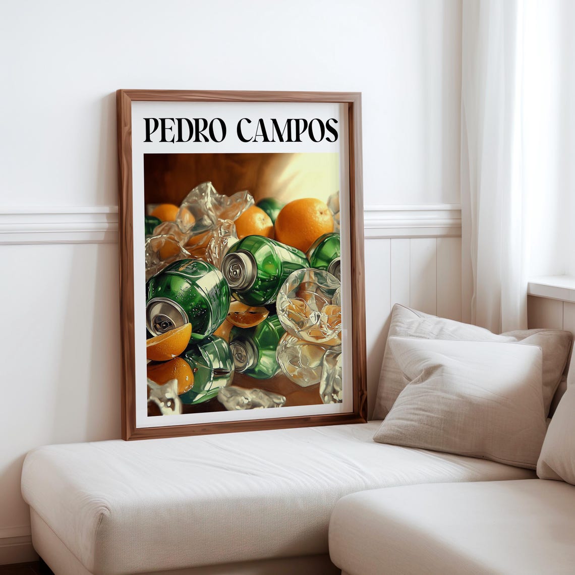 Pedro Campos Inspired Crushed Green Cans Oranges Still Life Print