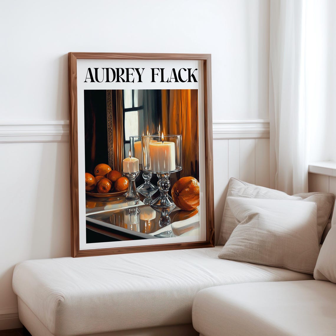 Audrey Flack Lit Candles Oranges Crystal Dark Still Life Poster