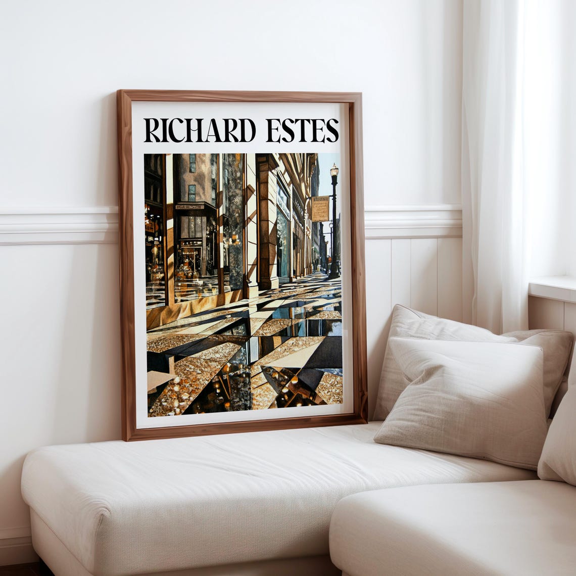 Richard Estes Inspired Shopfront Reflections Geometric Street Print