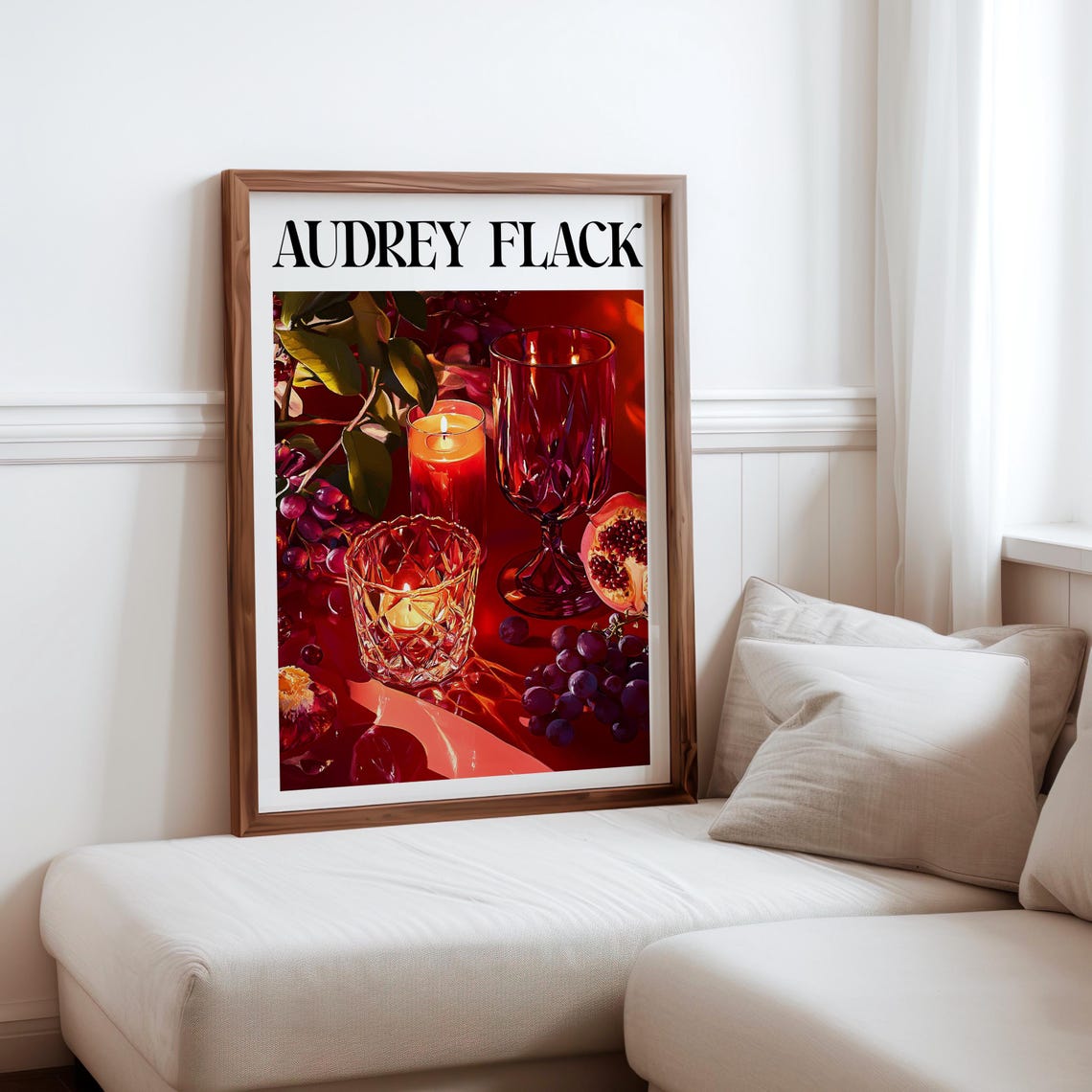 Audrey Flack Inspired Red Glass Goblets Pomegranate Candlelight Poster