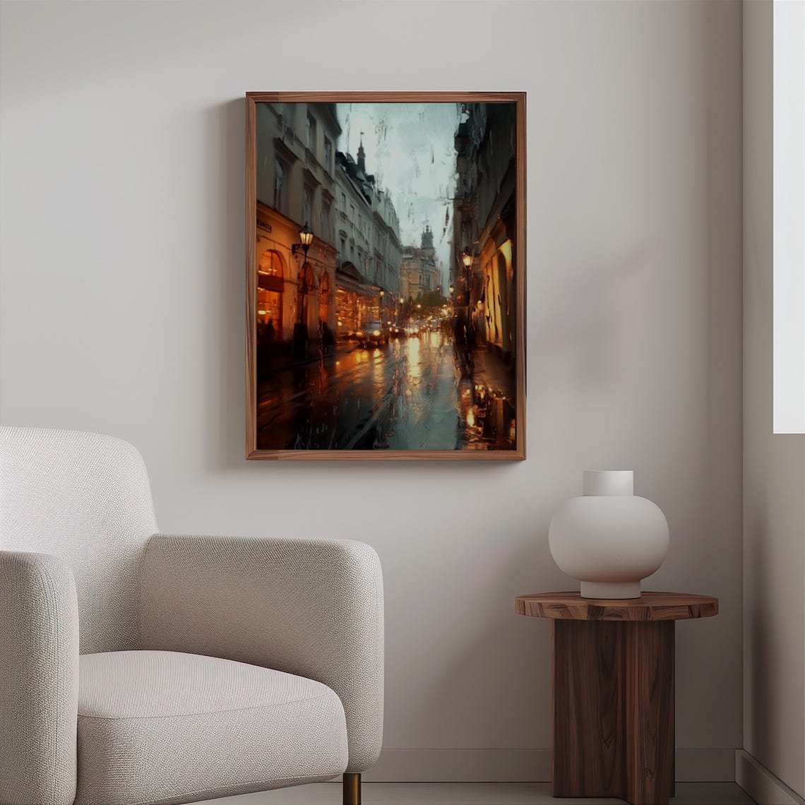 Golden Evening Glow Wet Cobblestone Street Historic Buildings Poster - Image 2
