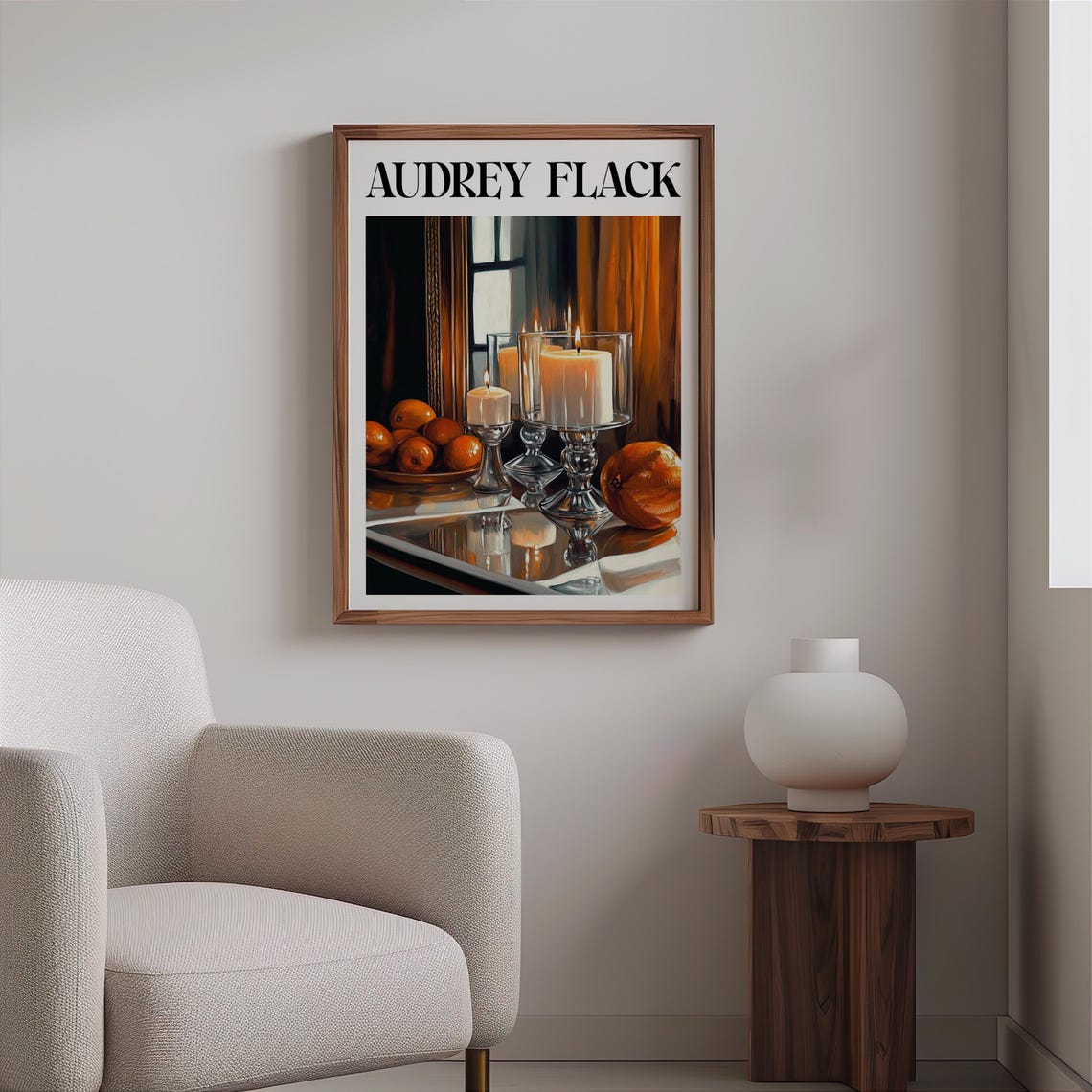 Audrey Flack Lit Candles Oranges Crystal Dark Still Life Poster - Image 2