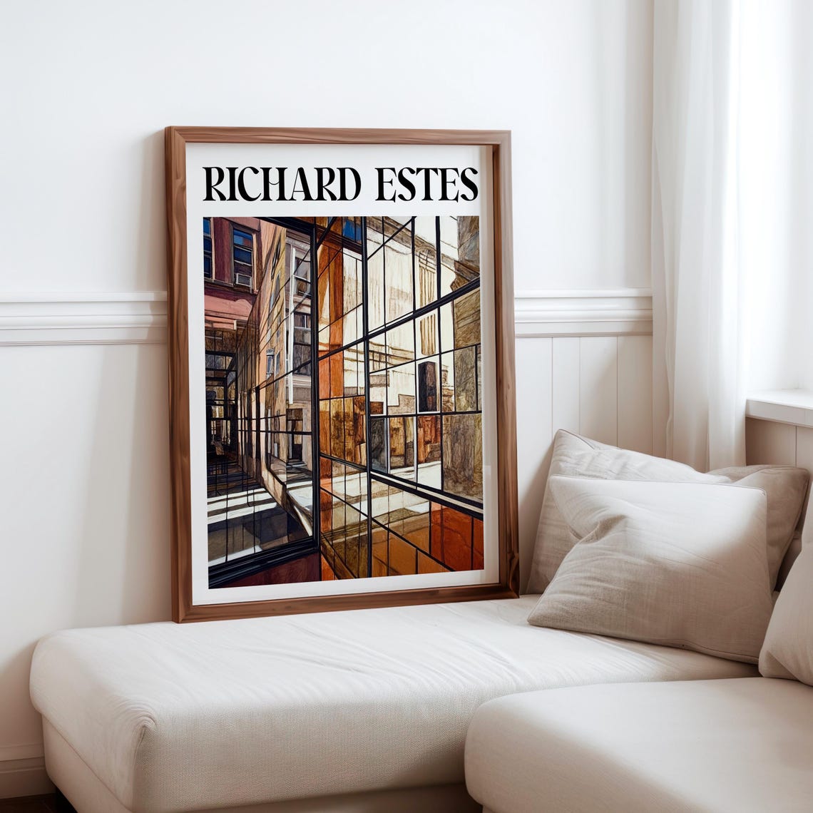 Black Steel Grid Facade Rust Building Reflections Photorealism Poster