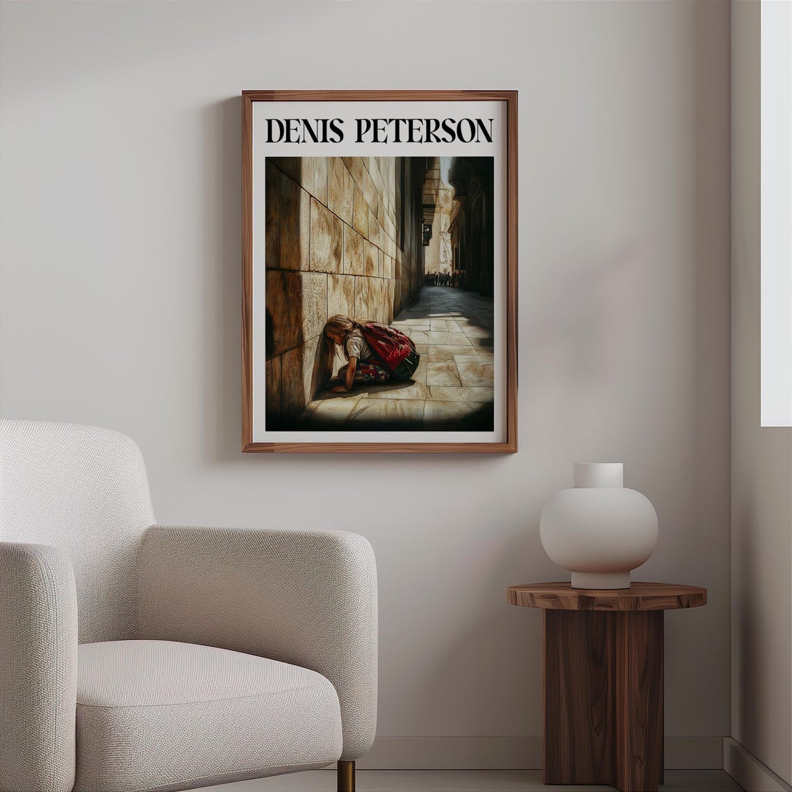 Denis Peterson Girl Crouching Stone Wall Narrow Passage Art Poster - Image 2