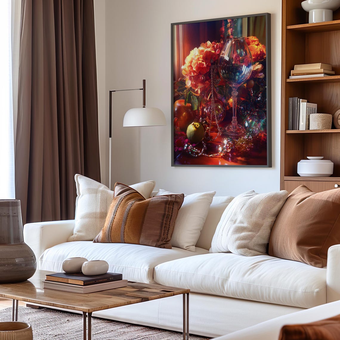 Wine Glass Orange Blossoms Apples Glowing Red Photorealism Poster - Image 2