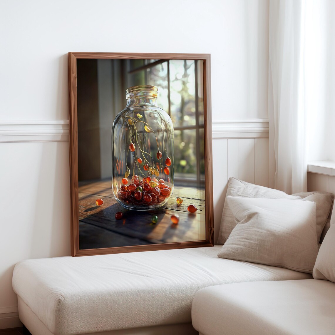 Red Candies Glass Jar Still Life Window Light Photorealism Art Print