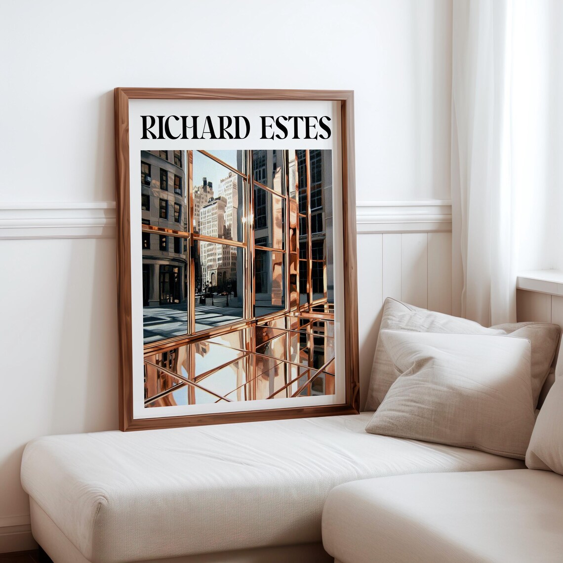 Bronze Glass Curtain Wall Street Mirror Photorealism City Art Poster