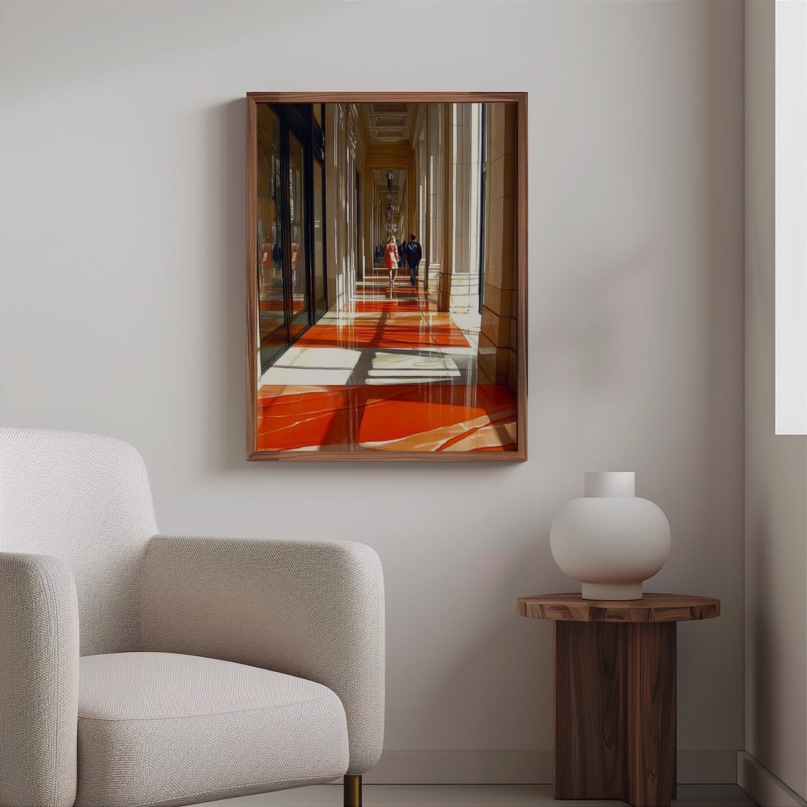 Photorealistic Sunlit Colonnade Arcade Bold Orange Floor Poster - Image 2
