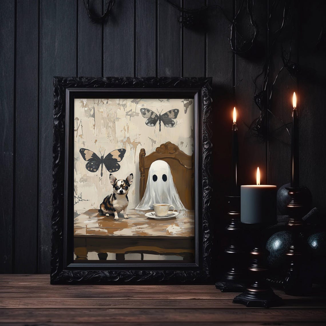 Ghost and Chihuahua Sharing Tea With Butterfly Wall Decor Poster - Image 7