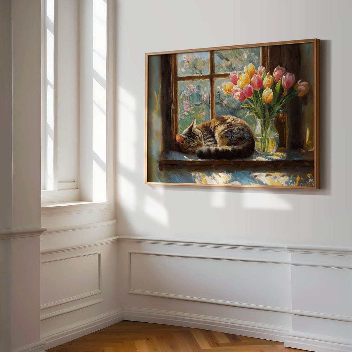 Sleeping Tabby Cat by Sunny Tulip Window Spring Impressionist Poster - Image 5
