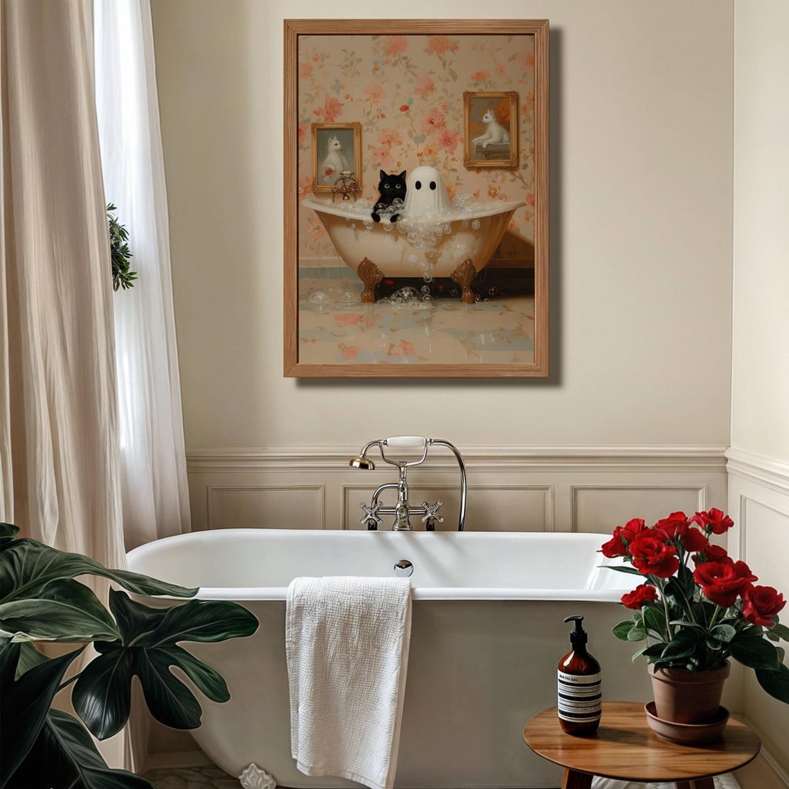 Ghost and Black Cat in an Overflowing Bubble Bath Vintage Poster - Image 6