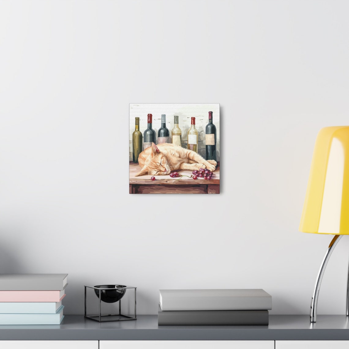Light Orange Cat Sleeping Among Wine Bottles and Grapes Poster - Image 2