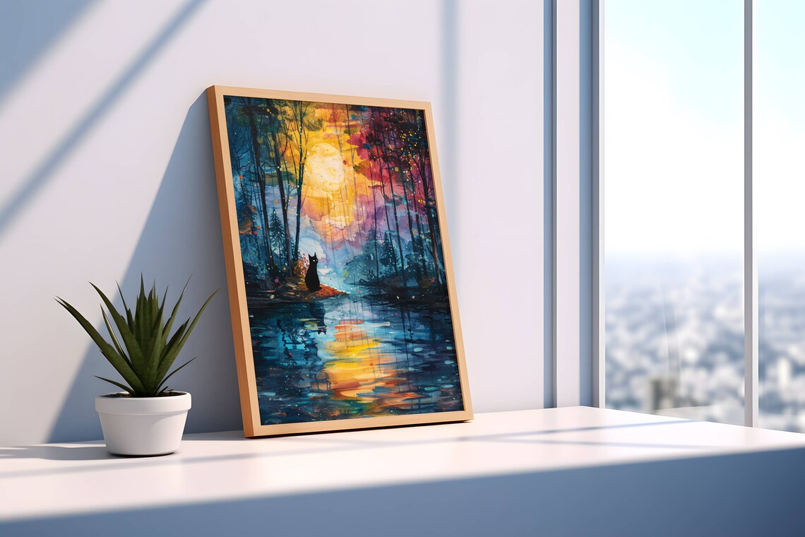 Black Cat Forest Cat Art Print, Woodland Decor - Image 5