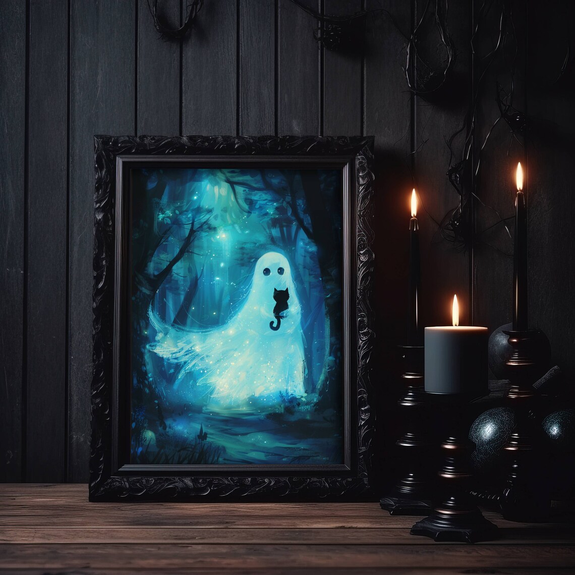 Ghost And Cat Cat Art Poster, Cats Wall Decor - Image 4