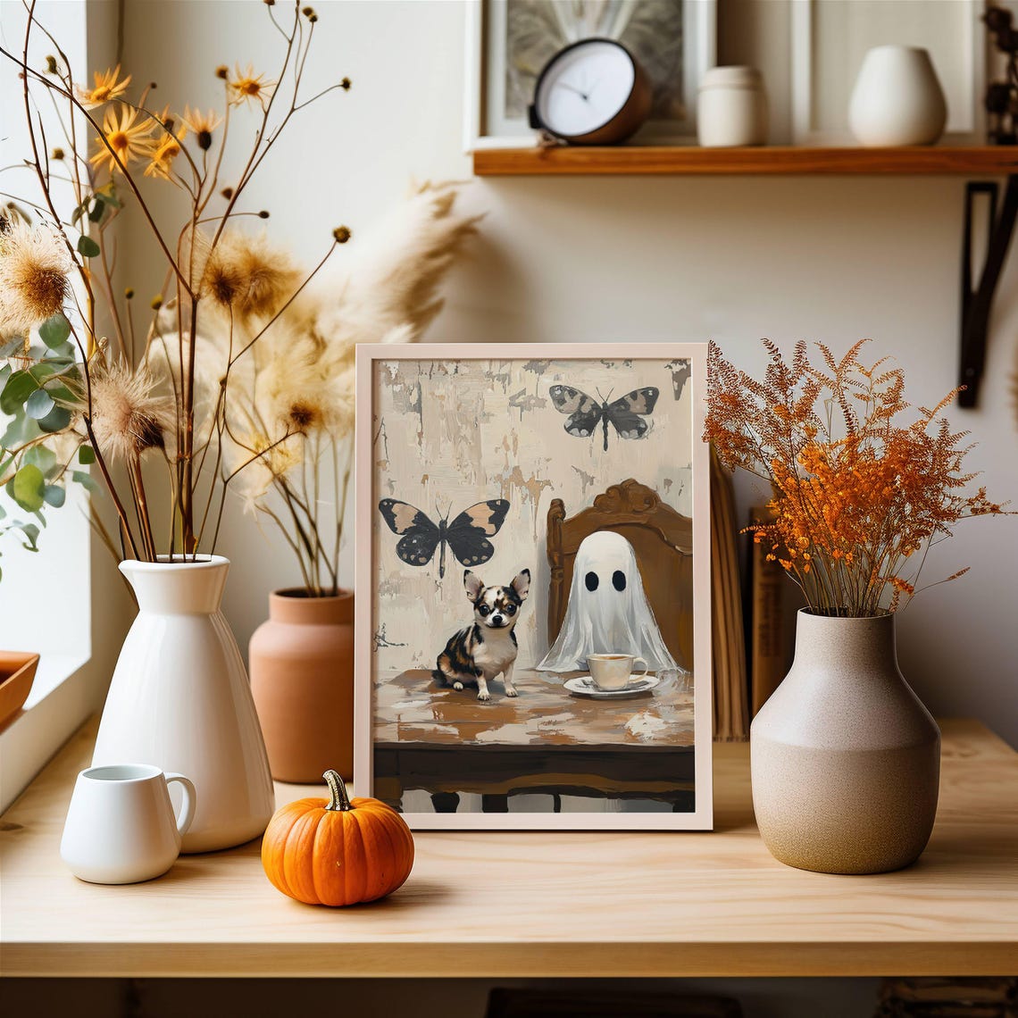 Ghost and Chihuahua Sharing Tea With Butterfly Wall Decor Poster - Image 6