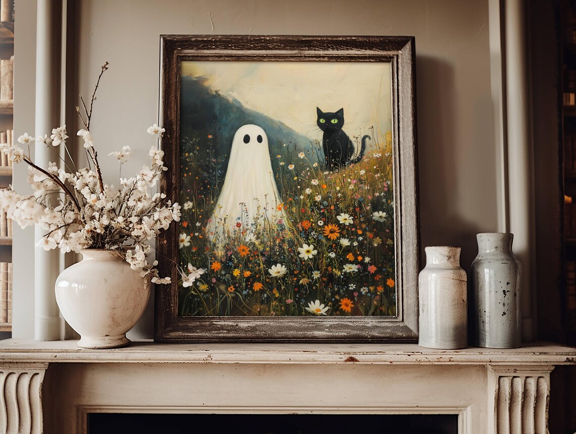 Ghost and Black Cat, Whimsigoth Halloween Poster - Image 7