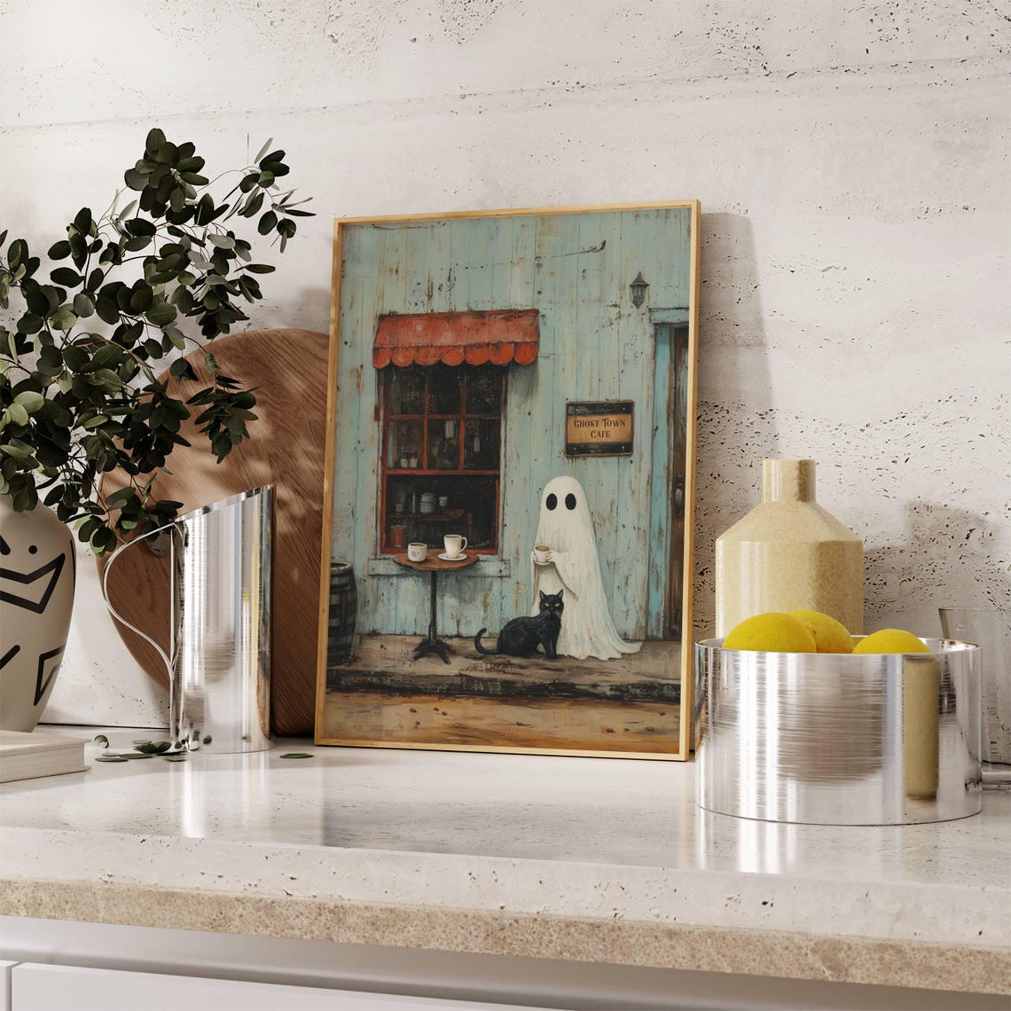 Ghost and Black Cat at the Ghost Town Cafe Storefront Poster - Image 2